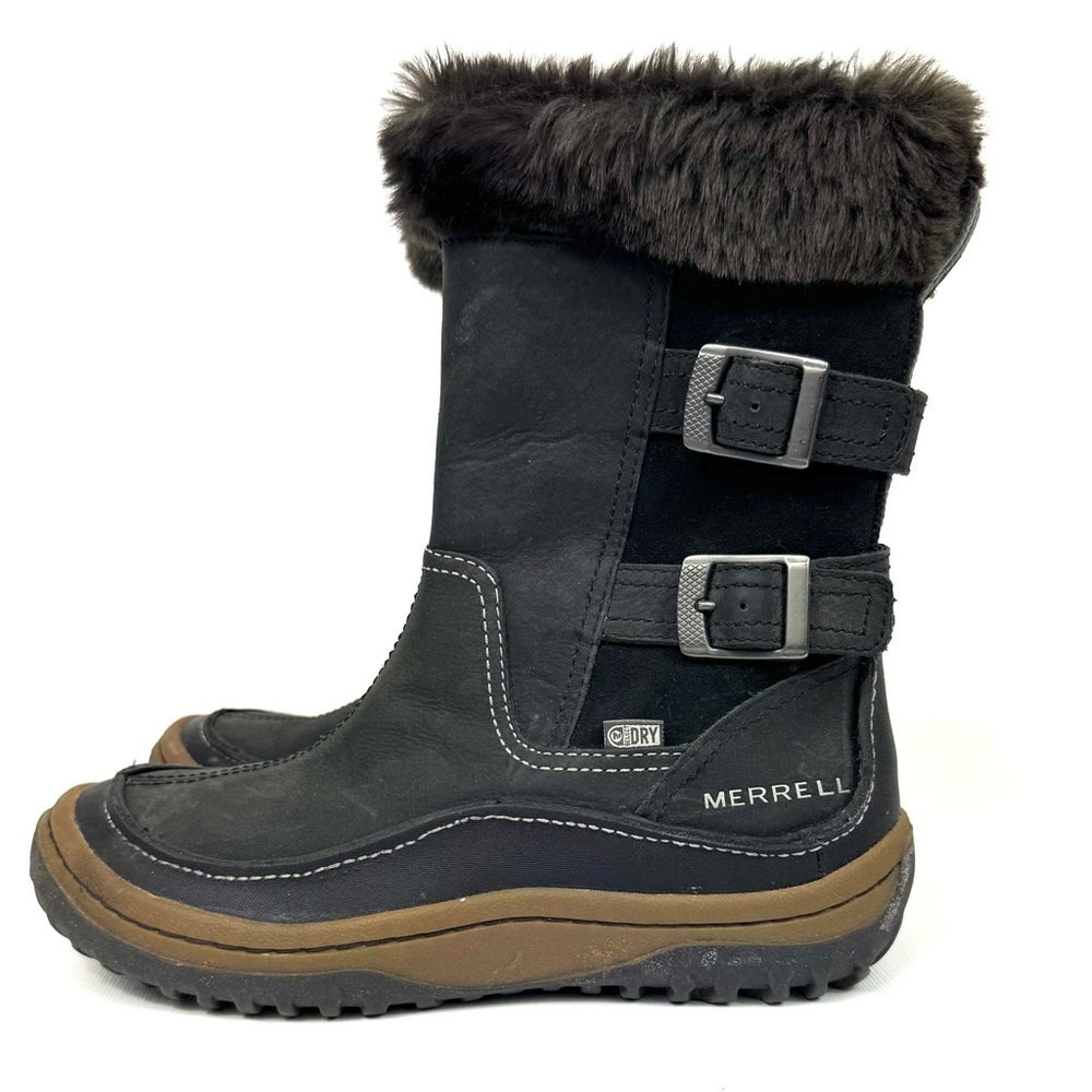 Merrell Decora Chant Waterproof Leather Winter Boots - black w fur - Sz 6 - Picture 3 of 17